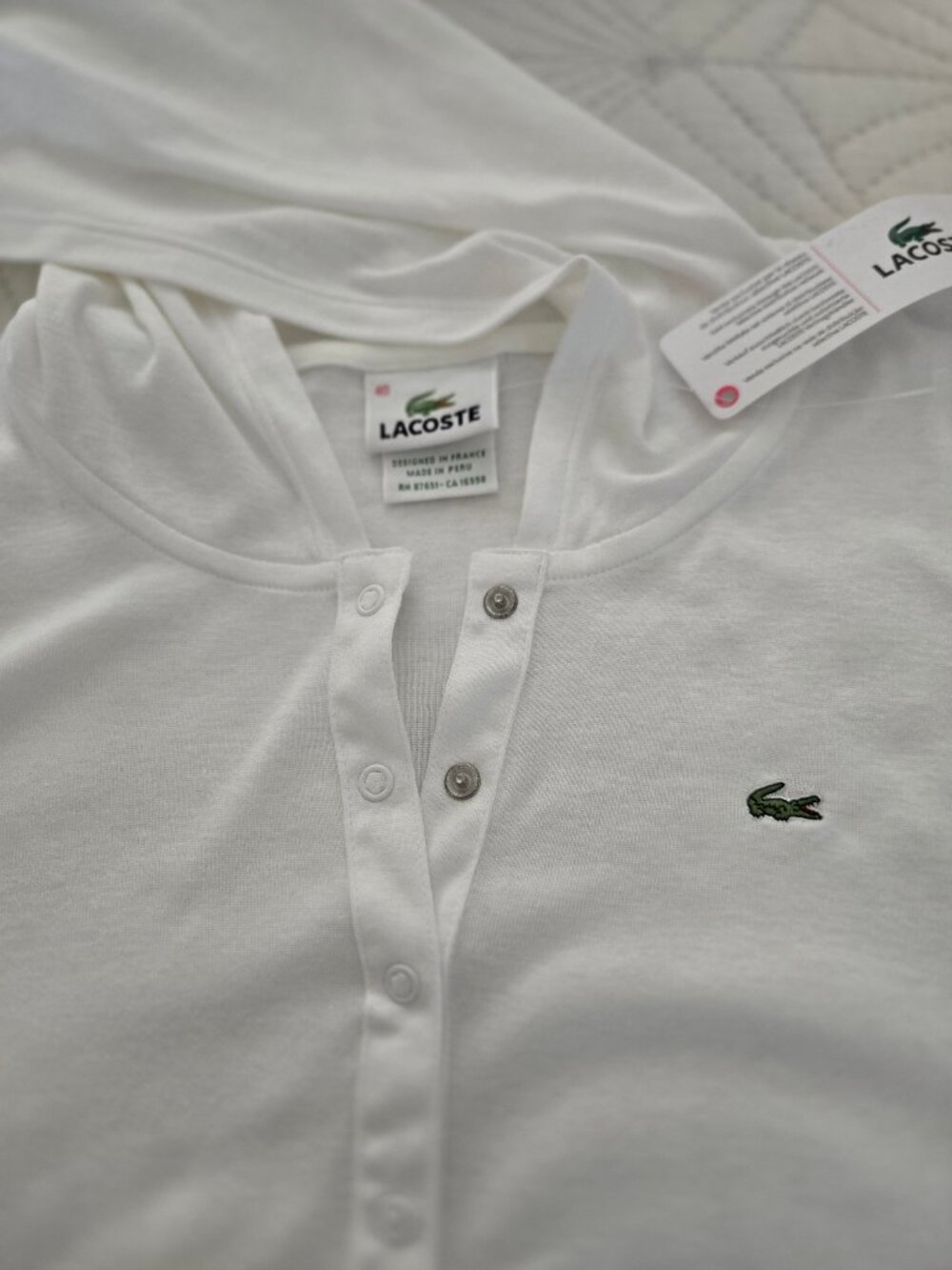 Lacoste White Hoodie Top with Green Crocodile Logo